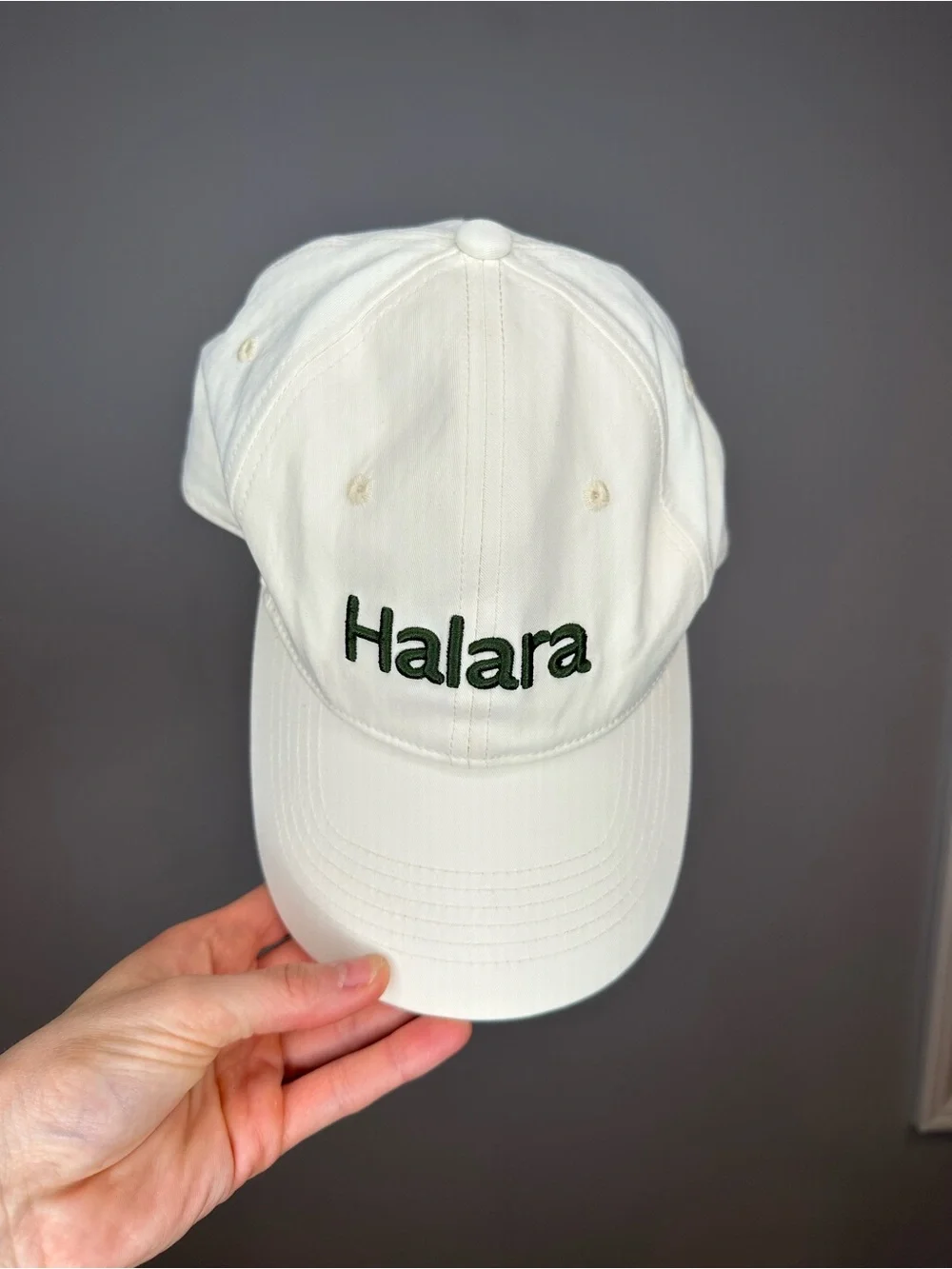 HALARA White Baseball Cap with Black Logo